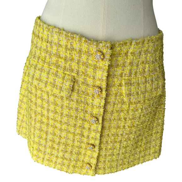 ASTR The Label Mavey Mini Skirt Tweed Boucle Yellow Large NWT Designer - Picture 2 of 4